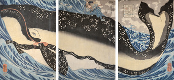 Miyamoto Musashi and the Whale Off the Coast of Hizen by Kuniyoshi, Woodblock Print