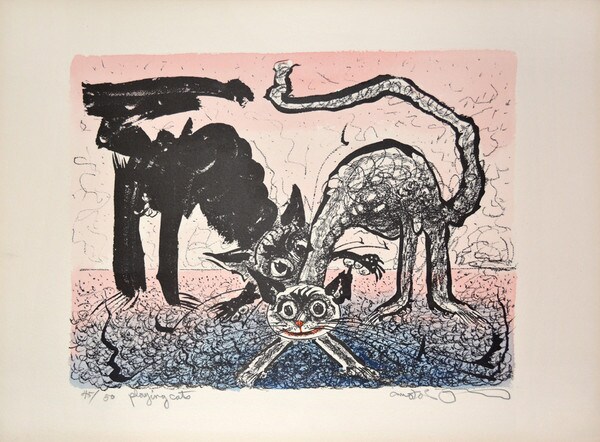 Playing Cats by Oi, Motoi, Etching