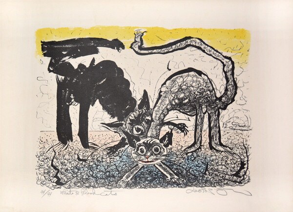 White & Black Cats (Yellow) by Oi, Motoi, Etching