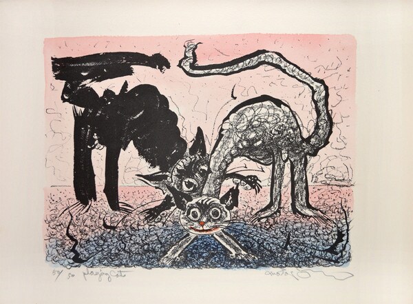Playing Cats (Pink and Blue) by Oi, Motoi, Etching