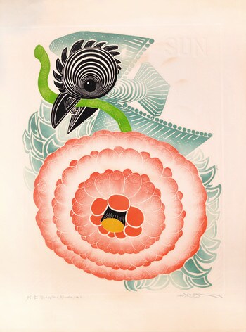 Bird & Red Flower #1 by Oi, Motoi, Etching