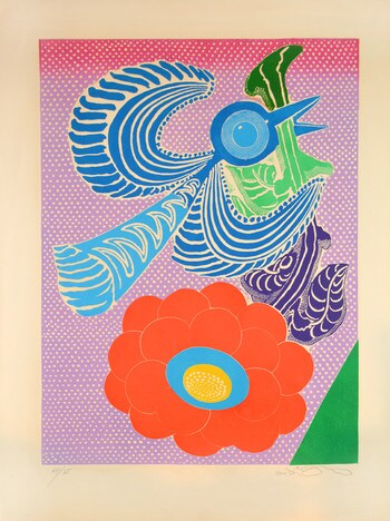 Blue Bird and Red Flower by Oi, Motoi, Etching