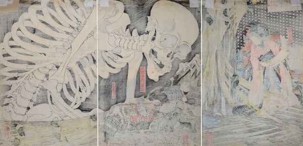Takiyasha and Skeleton Specter in the Ruined Palace at Soma by Kuniyoshi, Woodblock Print
