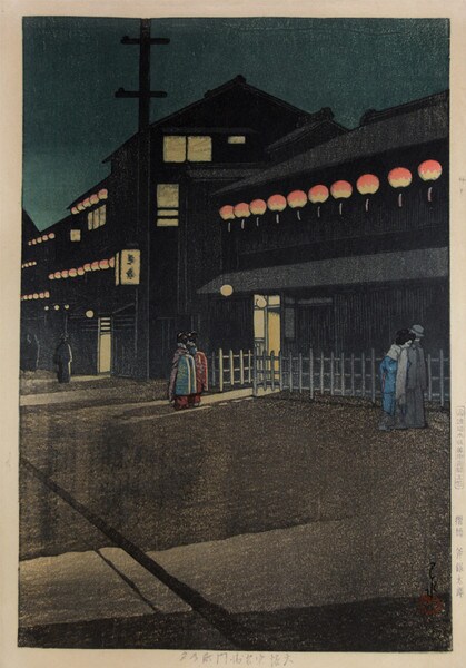 Evening at Soemoncho in Osaka by Hasui, Woodblock Print