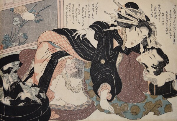 Ninth Month: Chrysanthemums by Hokusai, Woodblock Print