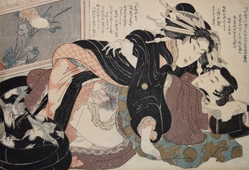 Ninth Month: Chrysanthemums by Hokusai, Woodblock Print