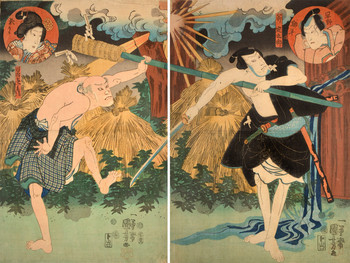 Hayano Kanpei, Ono Sadakuro, Yoichibei and Okaru by Kuniyoshi, Woodblock Print