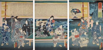 Dedication of Kyoka Poems for Kinryuzan Temple by Kunisada II (aka Kunimasa III, Toyokuni IV), Woodblock Print