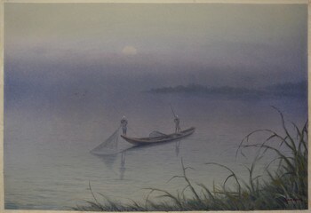 Night Fishing, Watercolor