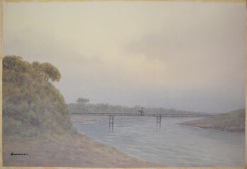 Wooden Bridge Over the River, Watercolor