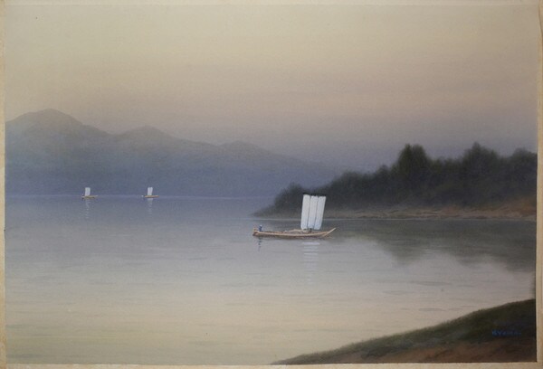 Boats by the Riverbank, Watercolor