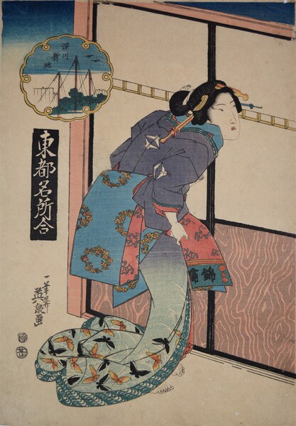 FukagawaShinchi by Eisen, Woodblock Print