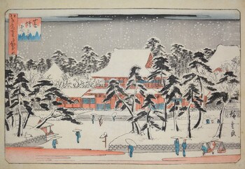 Snow at Shiba Zojo Temple in Shiba by Hiroshige, Woodblock Print