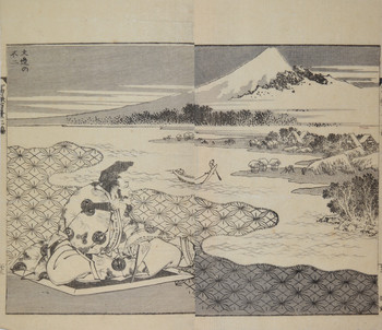 Fuji of Letters, Poet Yamabe no Akahito by Hokusai, Woodblock Print