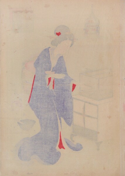 Uguisu (Japanese Bush Warbler) by Chikanobu, Woodblock Print