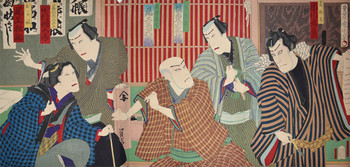 Kabuki Actors Ichikawa Kyuzo, Bando Kakyo, Onoe Kikugoro, Nakamura Dengoro, and Onoe Matsusuke by Kunichika, Woodblock Print