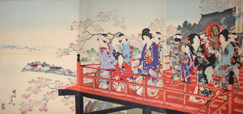 View of Shinobazu from Ueno by Chikanobu, Woodblock Print