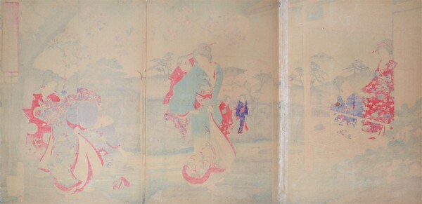 Cherry Blossoms at Night in Spring by Chikanobu, Woodblock Print