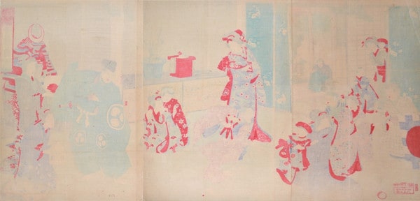 New Year's Party by Chikanobu, Woodblock Print