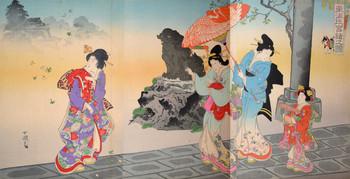 Azuma Genji: Baby's First Shrine Visit by Kokunimasa (aka Kunimasa V), Woodblock Print