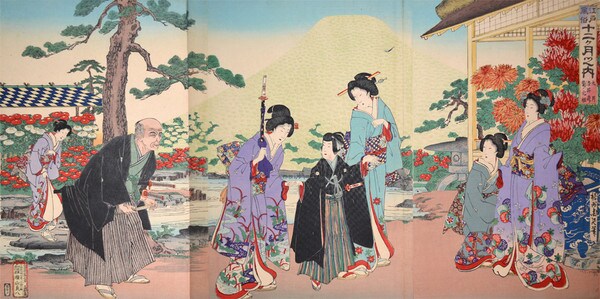 September: Somei Style Chrysanthemums by Chikanobu, Woodblock Print