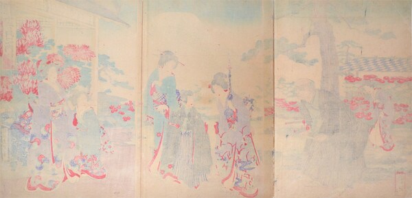 September: Somei Style Chrysanthemums by Chikanobu, Woodblock Print