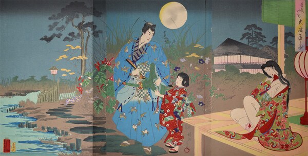 Soga Juro Visiting His Mistress Oiso no Tora by Chikanobu, Woodblock Print