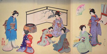 Choosing a Scroll Painting by Chikanobu, Woodblock Print