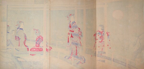 Full Moon among the Plum Blossoms by Chikanobu, Woodblock Print
