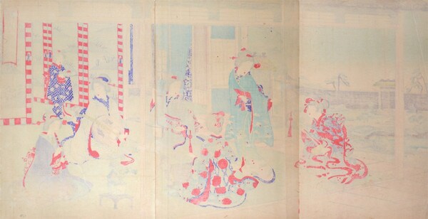 Women's Music Lesson by Nobukazu, Woodblock Print