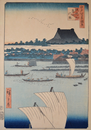 Teppozu and Tsukiji Honganji Temple by Hiroshige, Woodblock Print