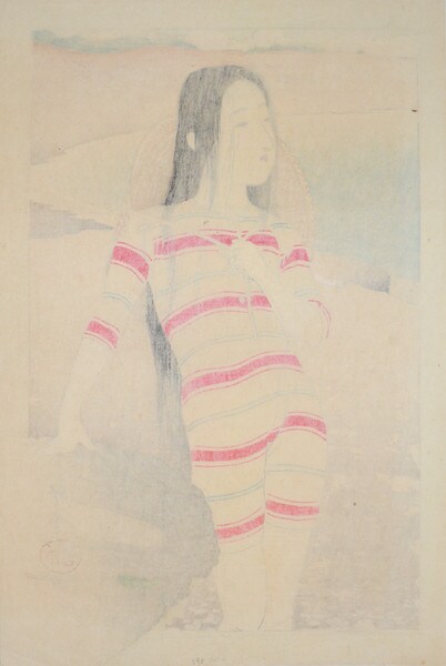 SeaBathing Beauty by Terasaki, Kogyo, Woodblock Print
