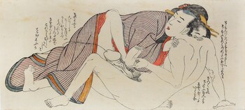 Tickle My Feet by Utamaro, Woodblock Print
