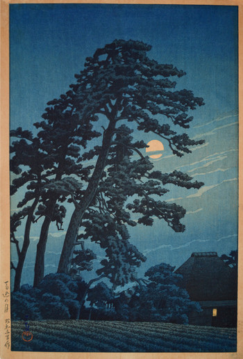 Moon over Magome by Hasui, Woodblock Print