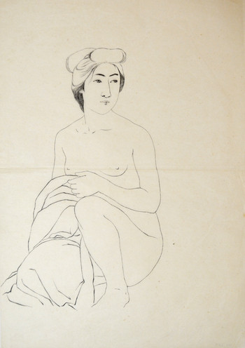 Seated Nude by Goyo, Woodblock Print
