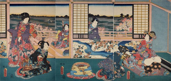 Prince Hikaru Looking in from the Veranda by Toyokuni III, Woodblock Print