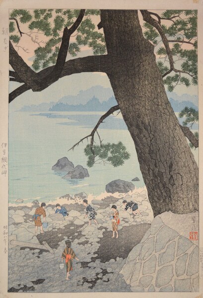Calm Morning on Ajiromisaki, Izu by Shiro, Woodblock Print
