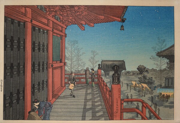 Asakusa Kannon Temple, Tokyo by Shotei (aka Hiroaki), Woodblock Print