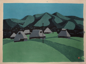 Remote Village by Azechi, Umetaro, Woodblock Print