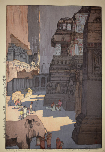 Kailasa Temple Ellora by Yoshida, Hiroshi, Woodblock Print