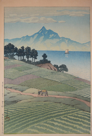 Mt. Unzen from Amakusa by Hasui, Woodblock Print