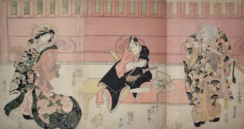 Courtesan Agemaki, Sukeroku and Ikyu by Kunisada, Woodblock Print