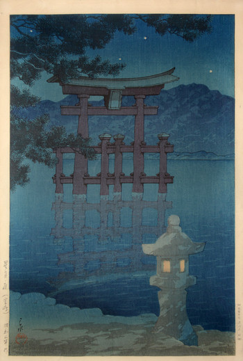 Starlit Night at Miyajima by Hasui, Woodblock Print