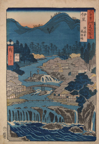 Hot Spring at Shuzenji Temple in Izu Province by Hiroshige, Woodblock Print