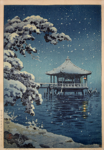 Snow at Ukimido, Katata by Koitsu, Woodblock Print