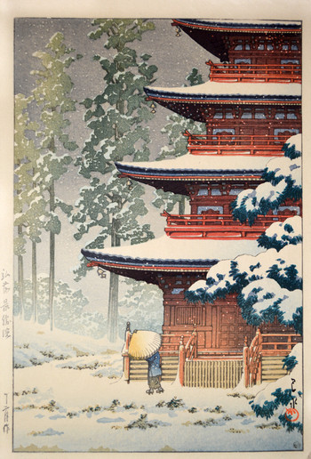 Saishoin Temple in Snow by Hasui, Woodblock Print