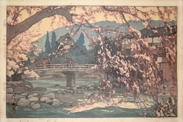 Spring in a Hot Spring by Yoshida, Hiroshi, Woodblock Print