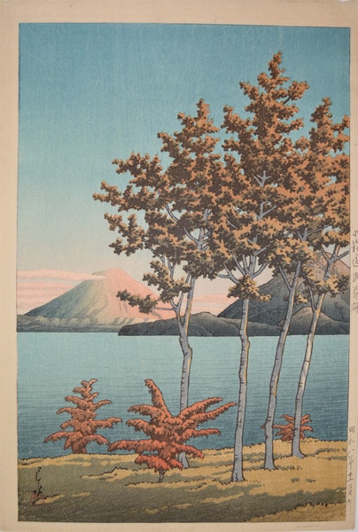 Lake Toya in Hokkaido by Hasui, Woodblock Print