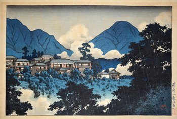 Kankai Temple in Beppu by Hasui, Woodblock Print