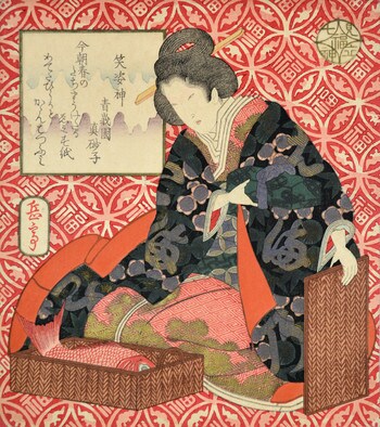 Ebisu God by Gakutei, Woodblock Print